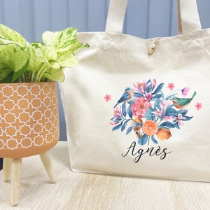 Personalized tote bag, Watercolor Birds design