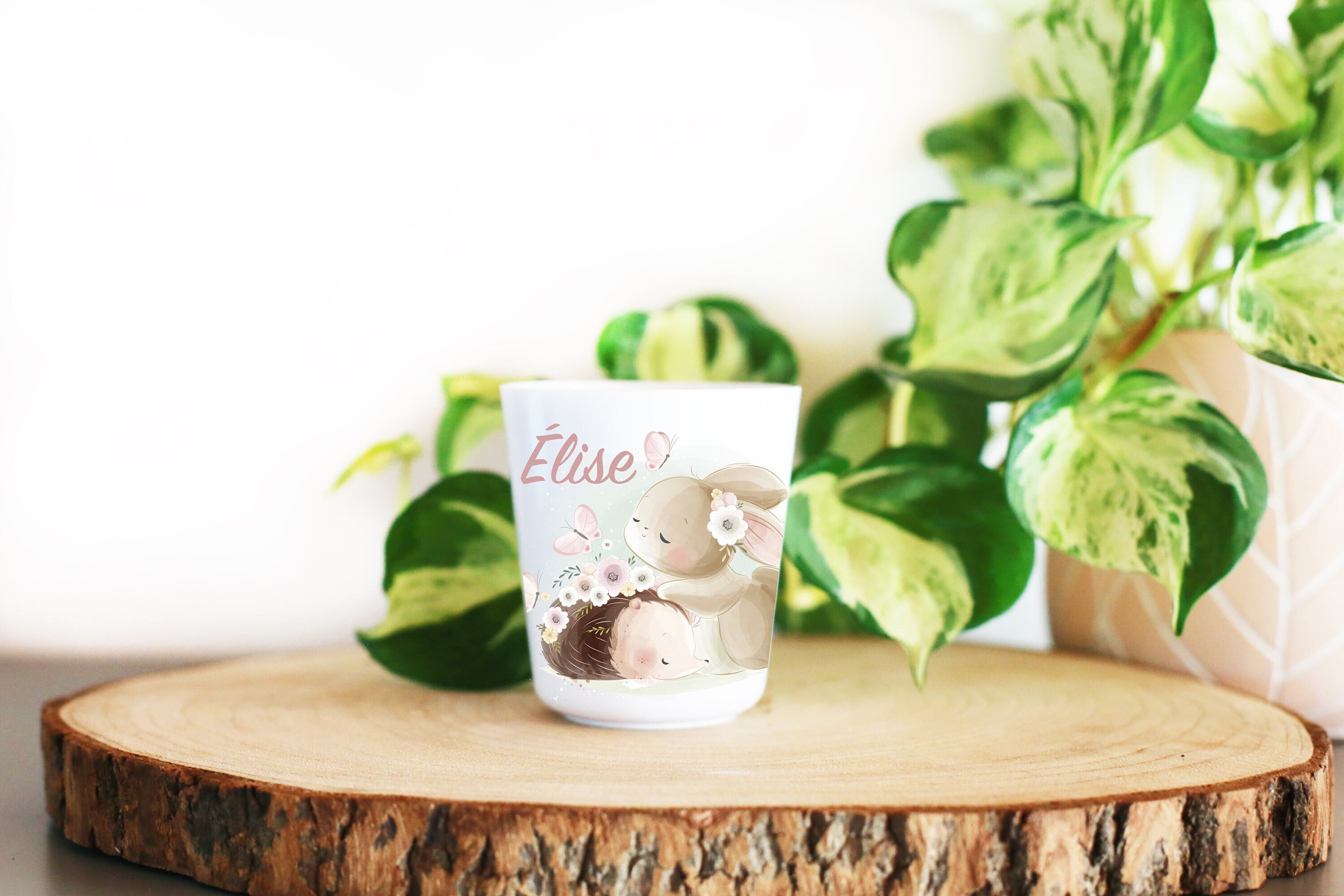 Gobelet Plastique Enfant Personnalisé, Hérisson et Lapin