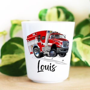 Vaso de plástico infantil personalizado, Camión de Bomberos 04