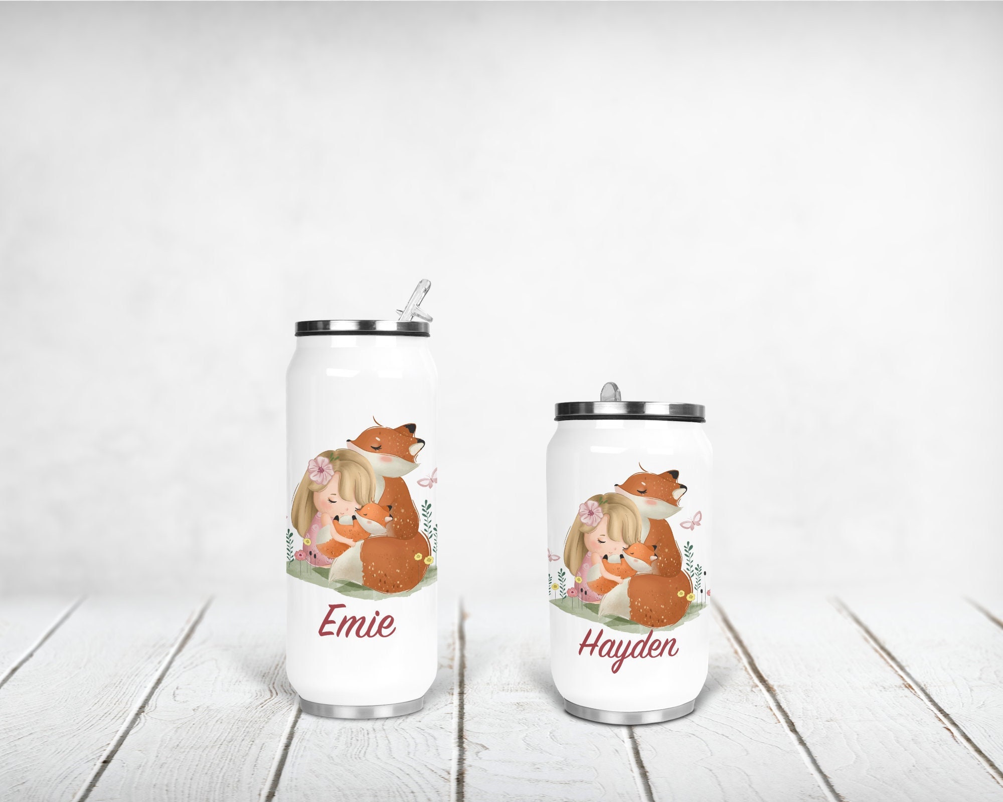 Canette Isotherme Personnalisée, Petite Fille Aux Renards