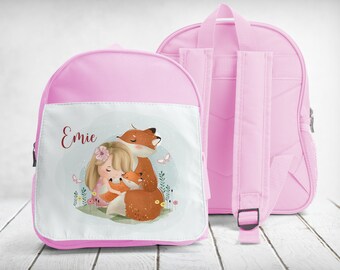 cartable, sac à dos, maternelle-sport, à personnaliser, Petite fille aux renards