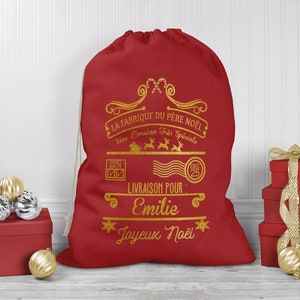 Sac de Noël personnalisé, Hotte à cadeaux couleur rouge, Livraison de cadeaux la fabrique du Père Noël image 4