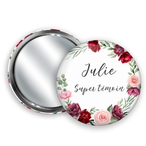 Espelho de bolso personalizado, coroa de flores, rosas degradê + bolsa de presente