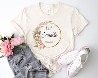 Personalized EVJF Tee Shirt, Loose unisex cut, 100% Organic Cotton, 24 colors to choose from, Flower crown, Boho model