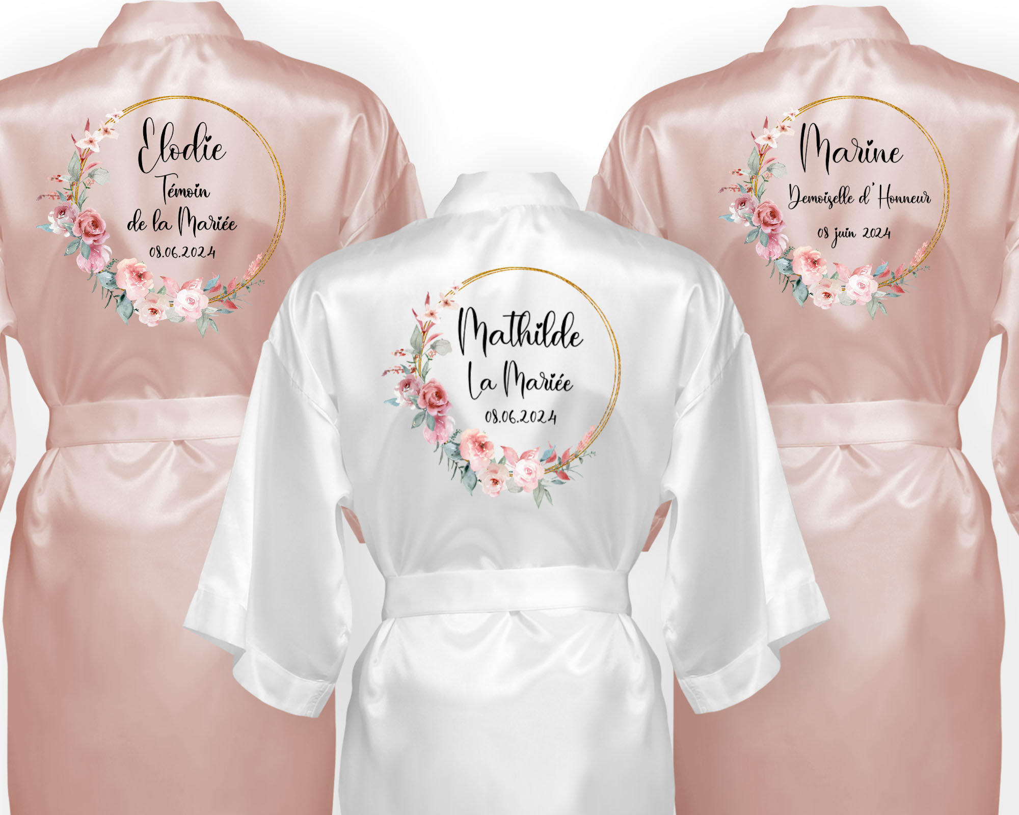 Personalized Satin Bathrobe for Wedding EVJF Flower Crown Vintage Rose Model Etsy UK