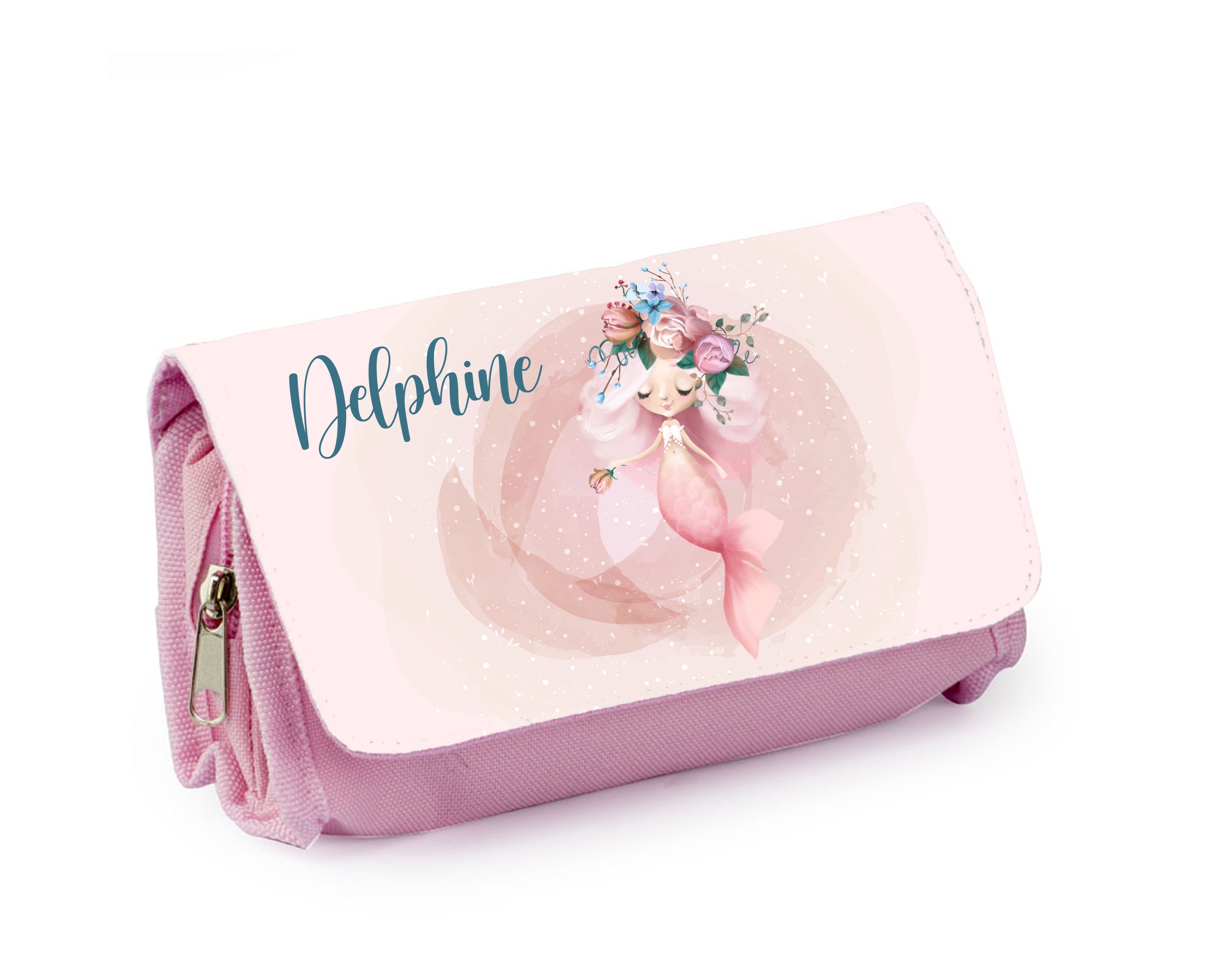 Trousse d'école Personnalisée, Bleu ou Rose, Sirène 08
