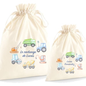 Pochon personnalisé pour enfant, sac de rechange, rangement, Modèle Engins de chantier