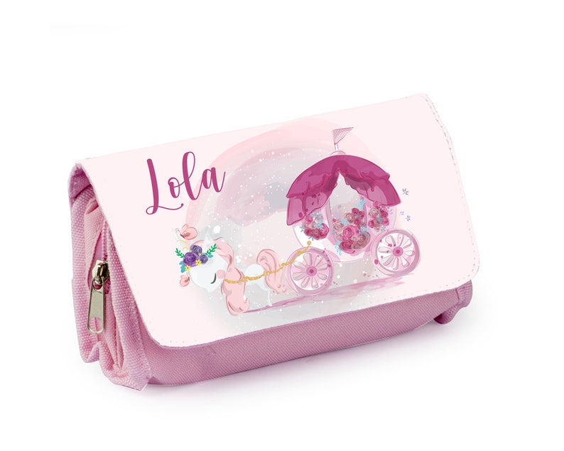 Kit escolar personalizado, Azul o rosa, Unicornio y carruaje de princesa imagen 1