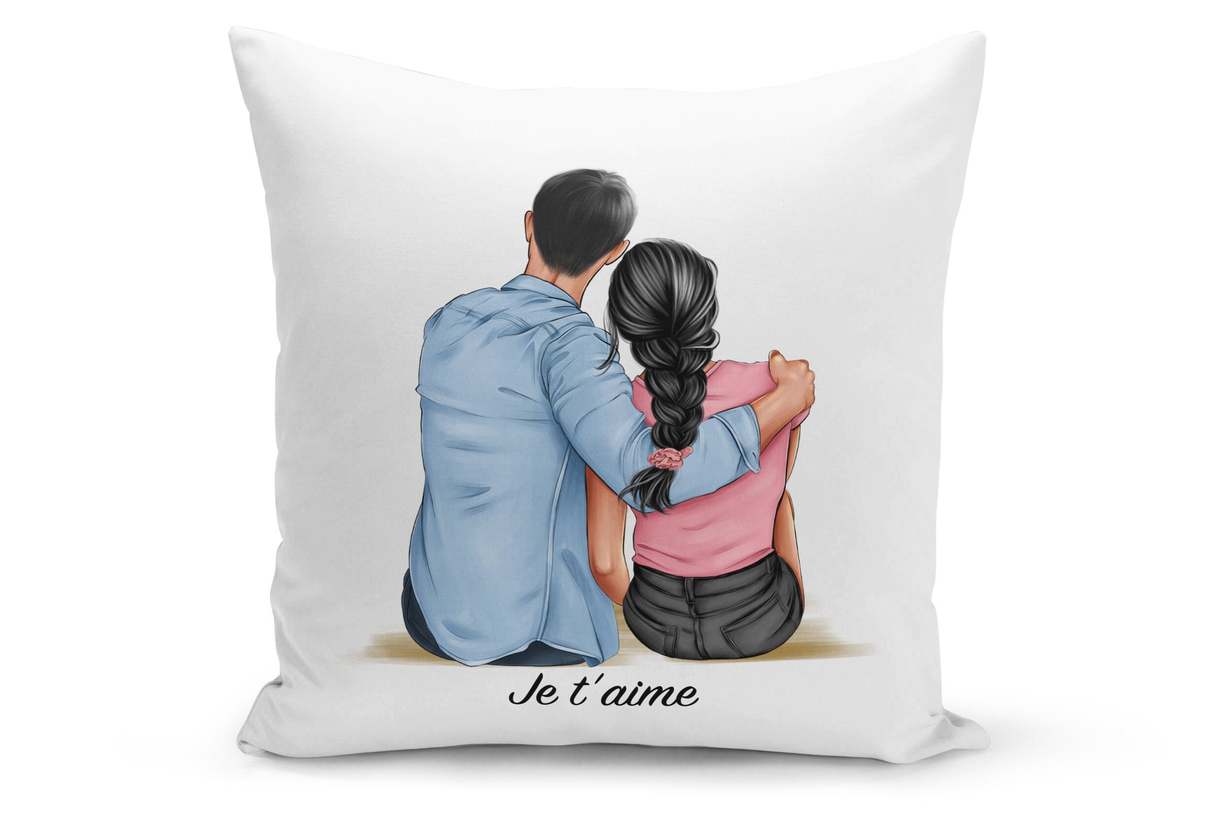 Coussin Personnalisé, Trois Tissus Au Choix, Portrait Couple Assis