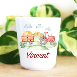 Vaso de plástico infantil personalizado, Tractor Rojo