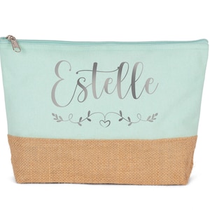 Grande Trousse coton et jute personnalisée, Cadeau Maman, Maîtresse, Nounou... à personnaliser. 8 couleurs au choix Ice mint