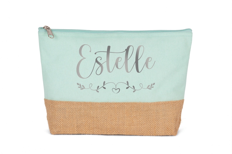 Large personalized cotton and jute pencil case, Gift for Mom, Teacher, Nanny... to personalize. 8 colors to choose from Ice mint