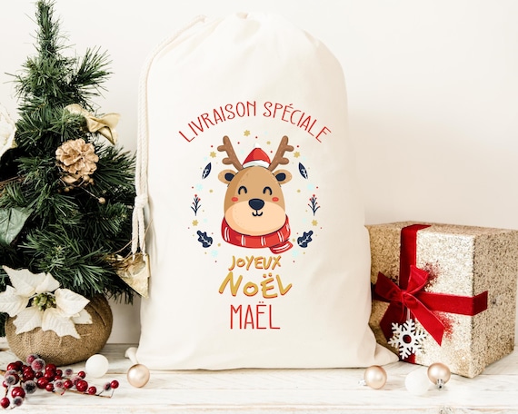 Sac de Noël personnalisé, Hotte à cadeaux personnalisable