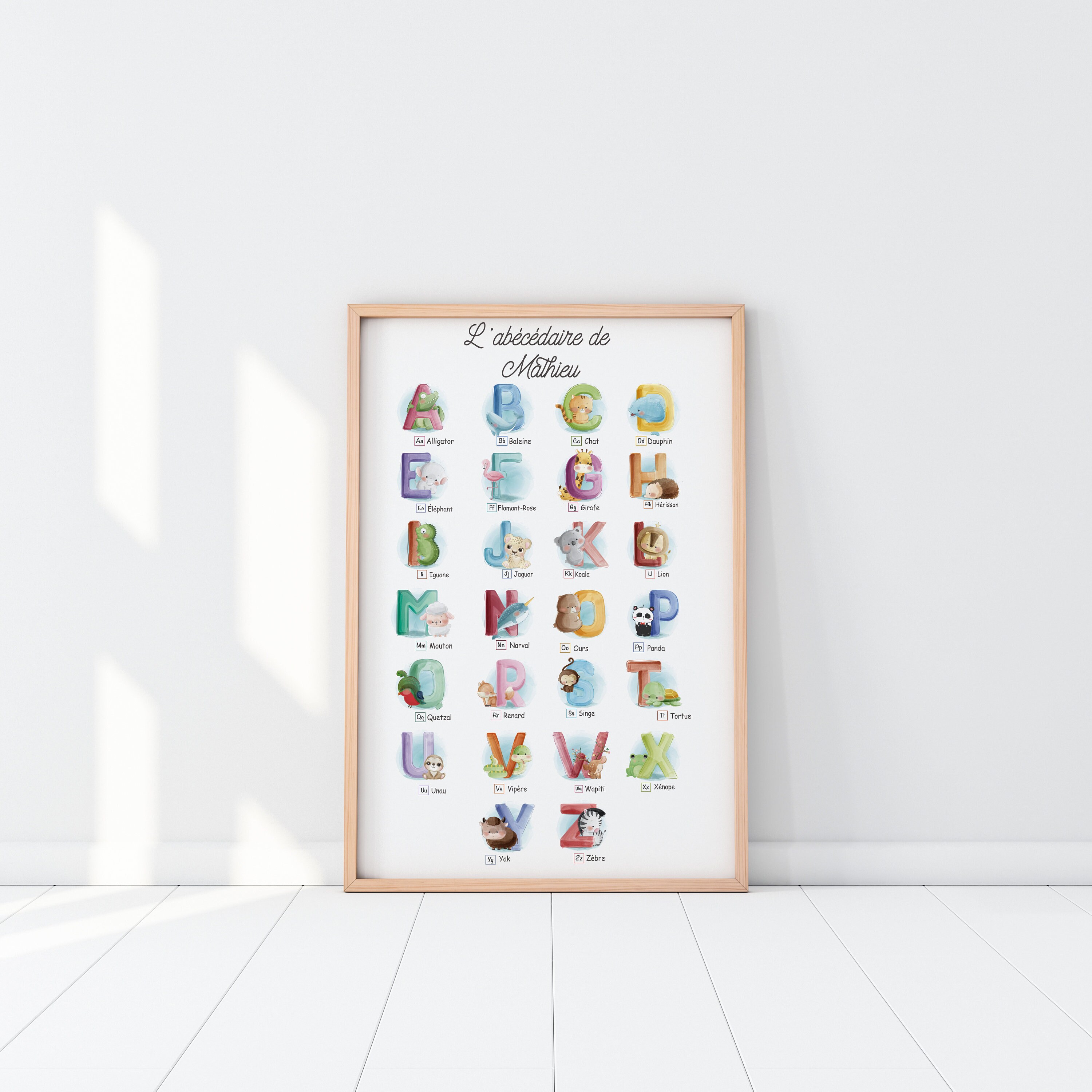Affiche à Personnaliser, Cadeau Naissance, L'abécédaire Des Animaux