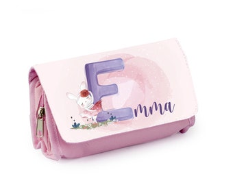 Trousse d'école personnalisée, Bleu ou rose, Modèle Lapin Ballerine Alpha