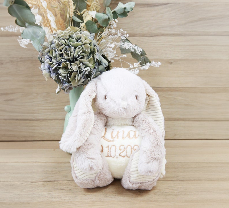 Peluche et sa couverture brodée personnalisée, Lapin et sa couverture image 1