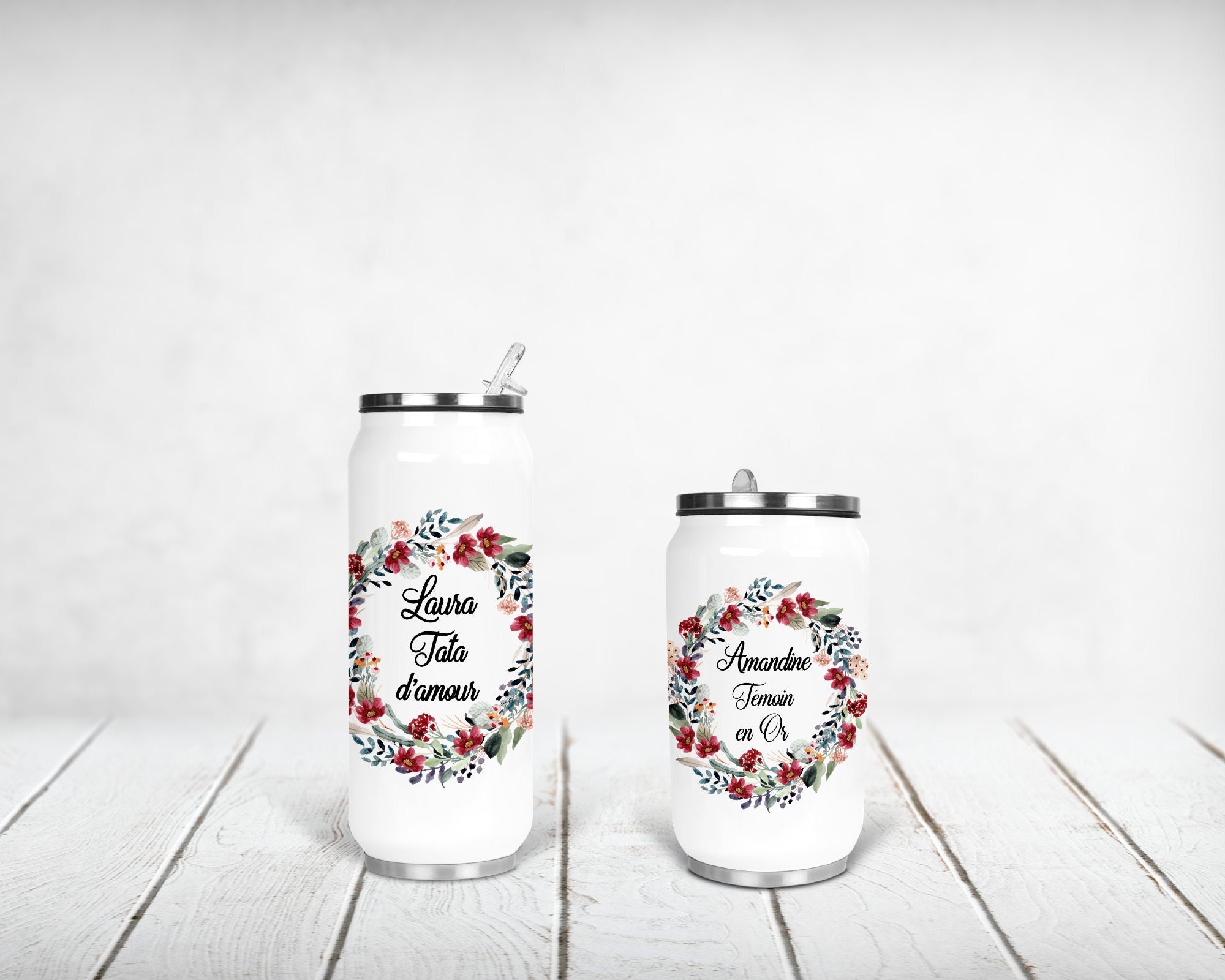 Canette Isotherme Personnalisée, Couronne de Fleurs Champêtre