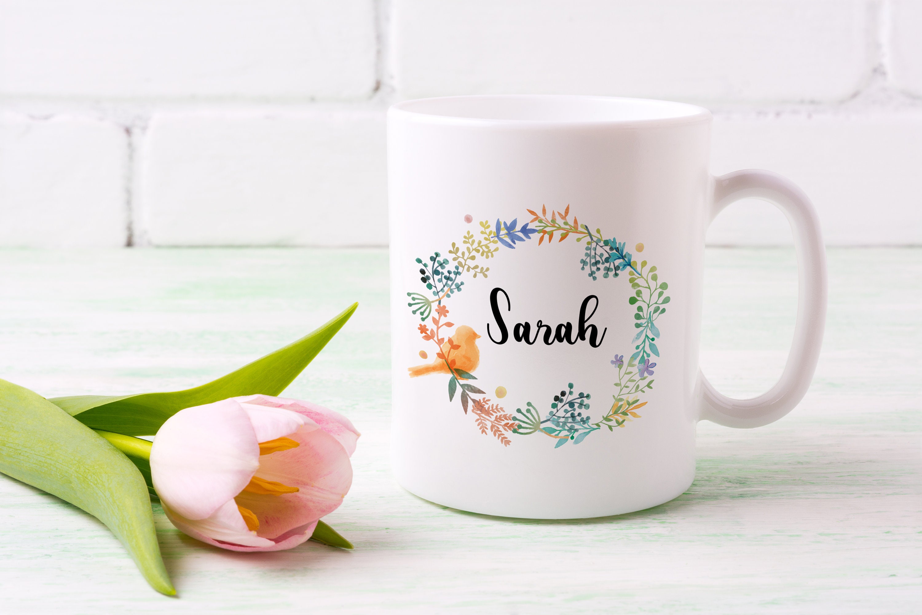 Mug Incassable, Couronne de Fleurs et Oiseau