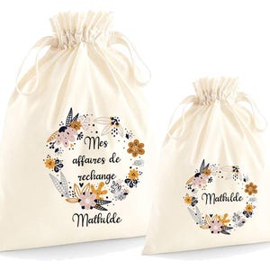 Pochon personnalisé pour enfant, sac de rechange, rangement, Modèle Couronne de fleurs Liberty