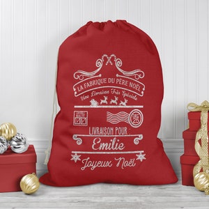 Sac de Noël personnalisé, Hotte à cadeaux couleur rouge, Livraison de cadeaux la fabrique du Père Noël image 5