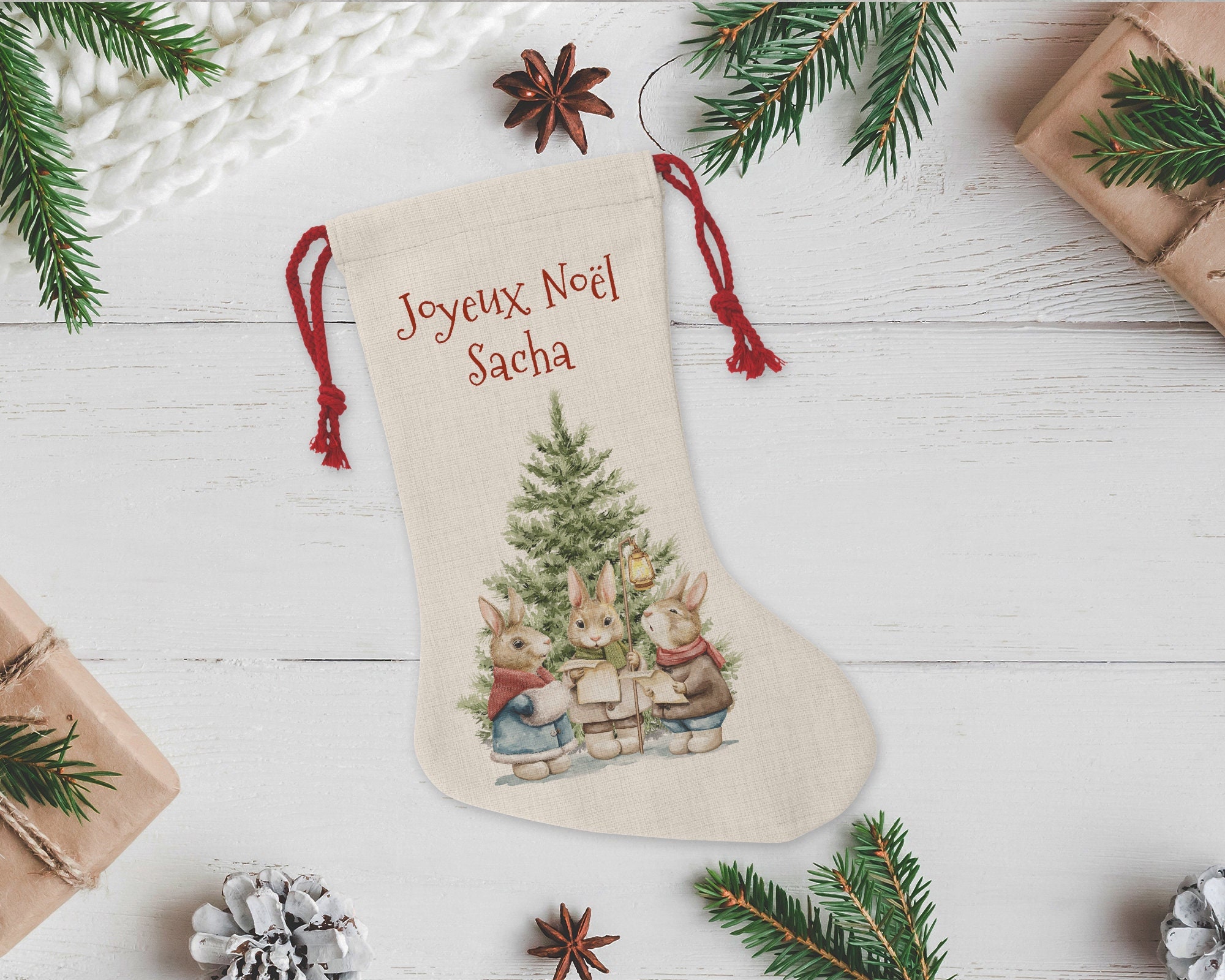 Chaussette de Noël Personnalisée, La Chorale Des Lapins