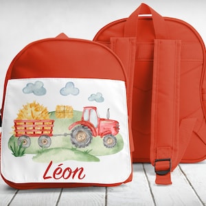 cartable, sac à dos, maternelle-sport, à personnaliser, Tracteur rouge