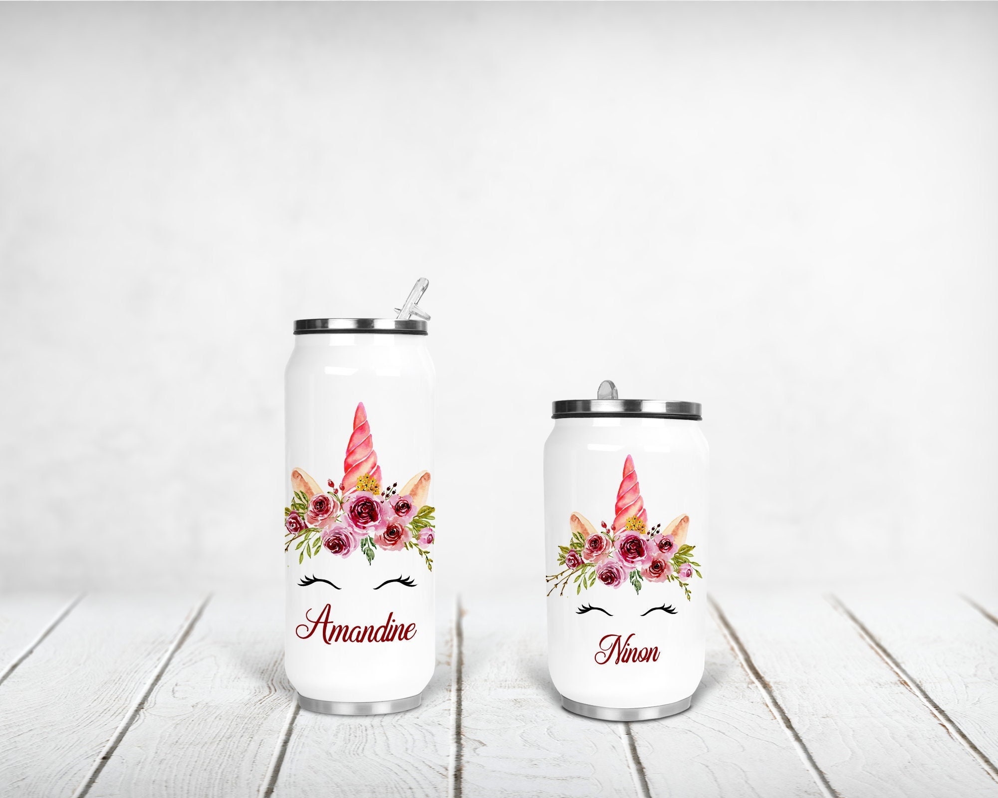 Canette Isotherme Personnalisée, Licorne Aquarelle Fuchsia