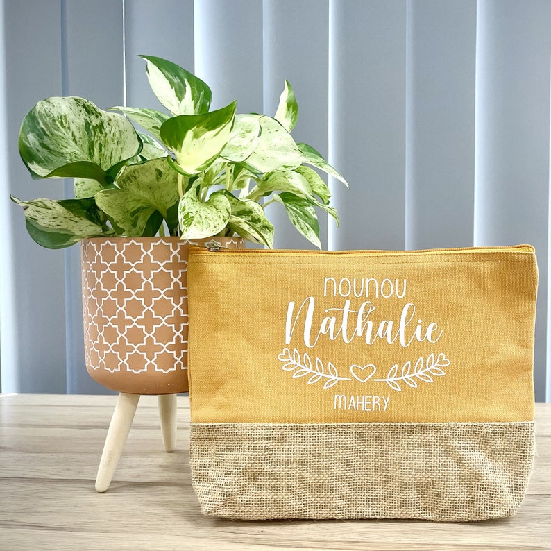 Large personalized cotton and jute pencil case, Gift for Mom, Teacher, Nanny... to personalize. 8 colors to choose from Cumin
