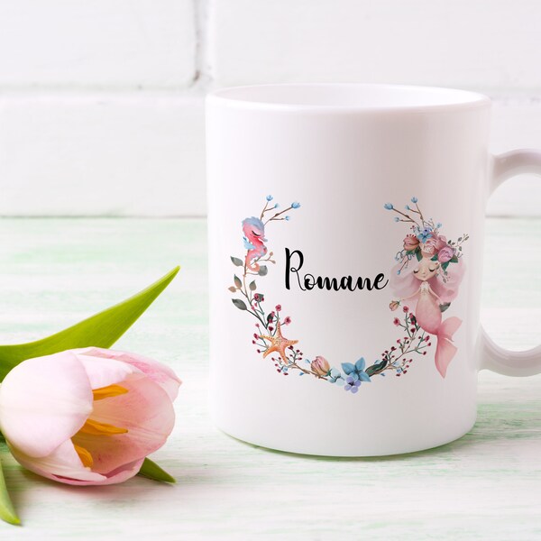 Mug incassable, Couronne de fleurs et sirène rose