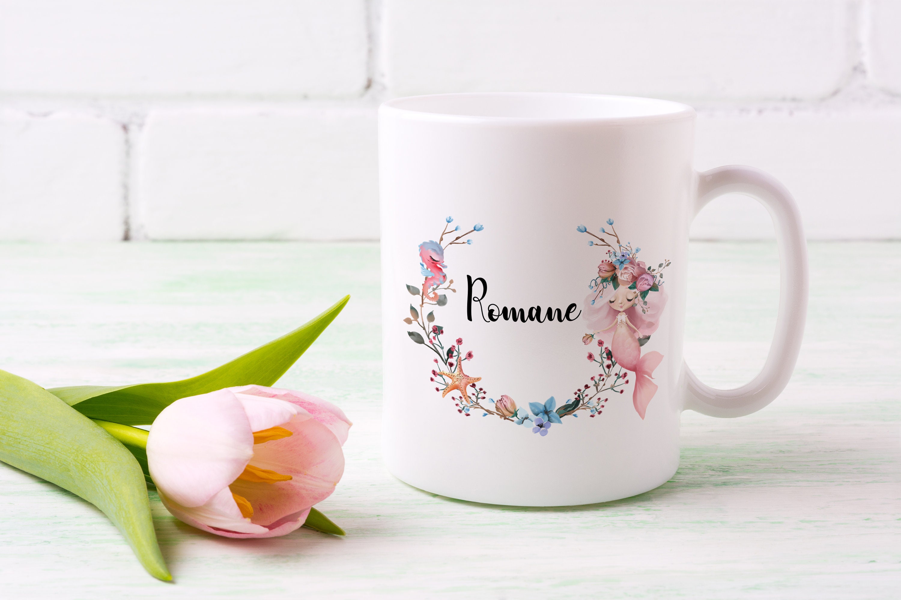 Mug Incassable, Couronne de Fleurs et Sirène Rose