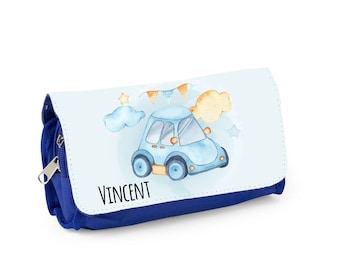 Trousse d'école personnalisée, Bleu ou rose, Voiture