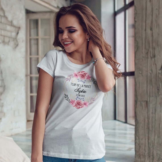 Gepersonaliseerd EVJF T shirt bloemenkroon rozen en gouden model