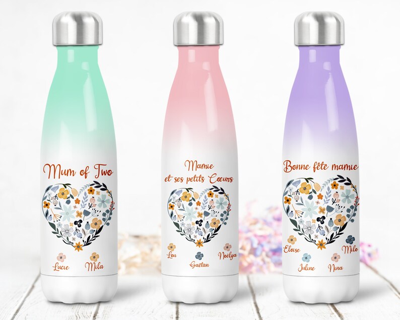 Personalized insulated bottle or can, Heart in flowers image 2