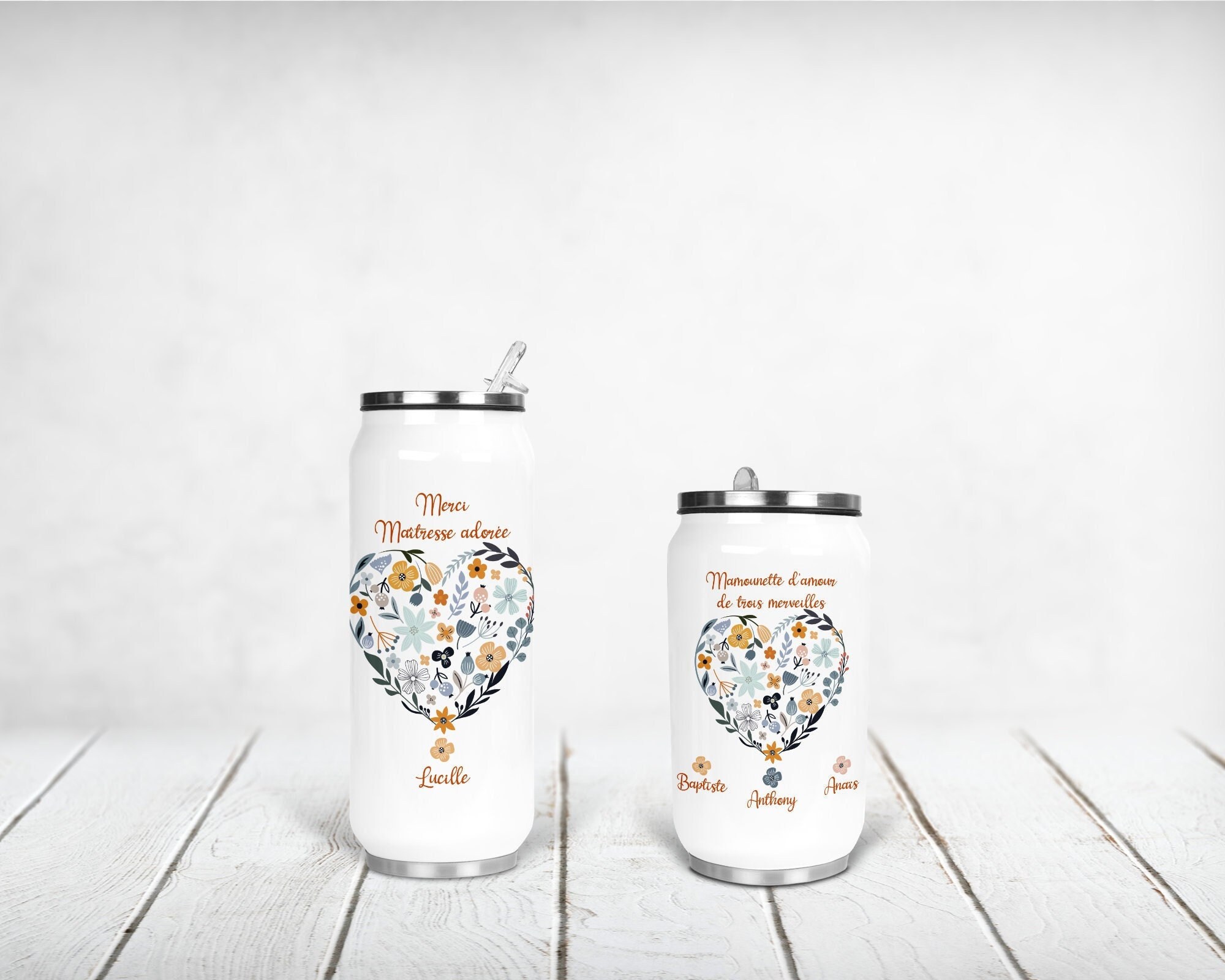 Canette Isotherme Personnalisée, Coeur en Fleurs 02