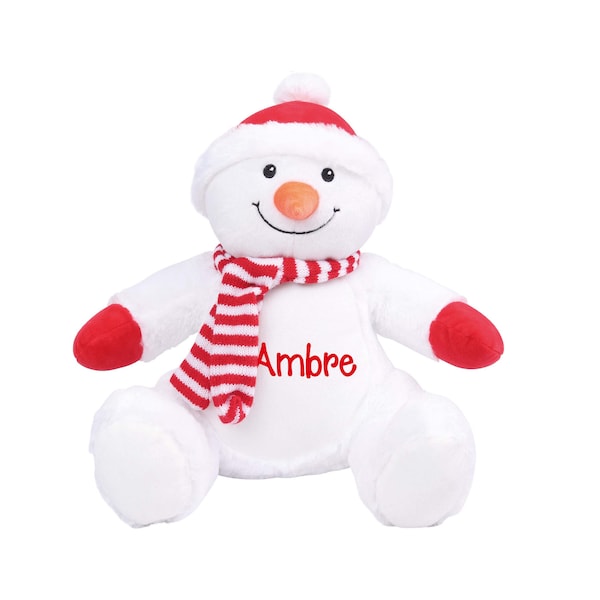 Peluche brodée personnalisée, doudou brodé à personnaliser, Modèle Bonhomme de Neige