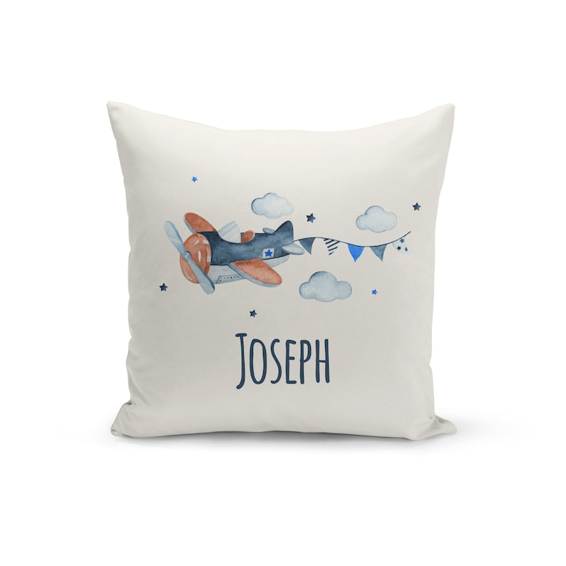 Coussin personnalisé, Deux tissus au choix, Avion image 3