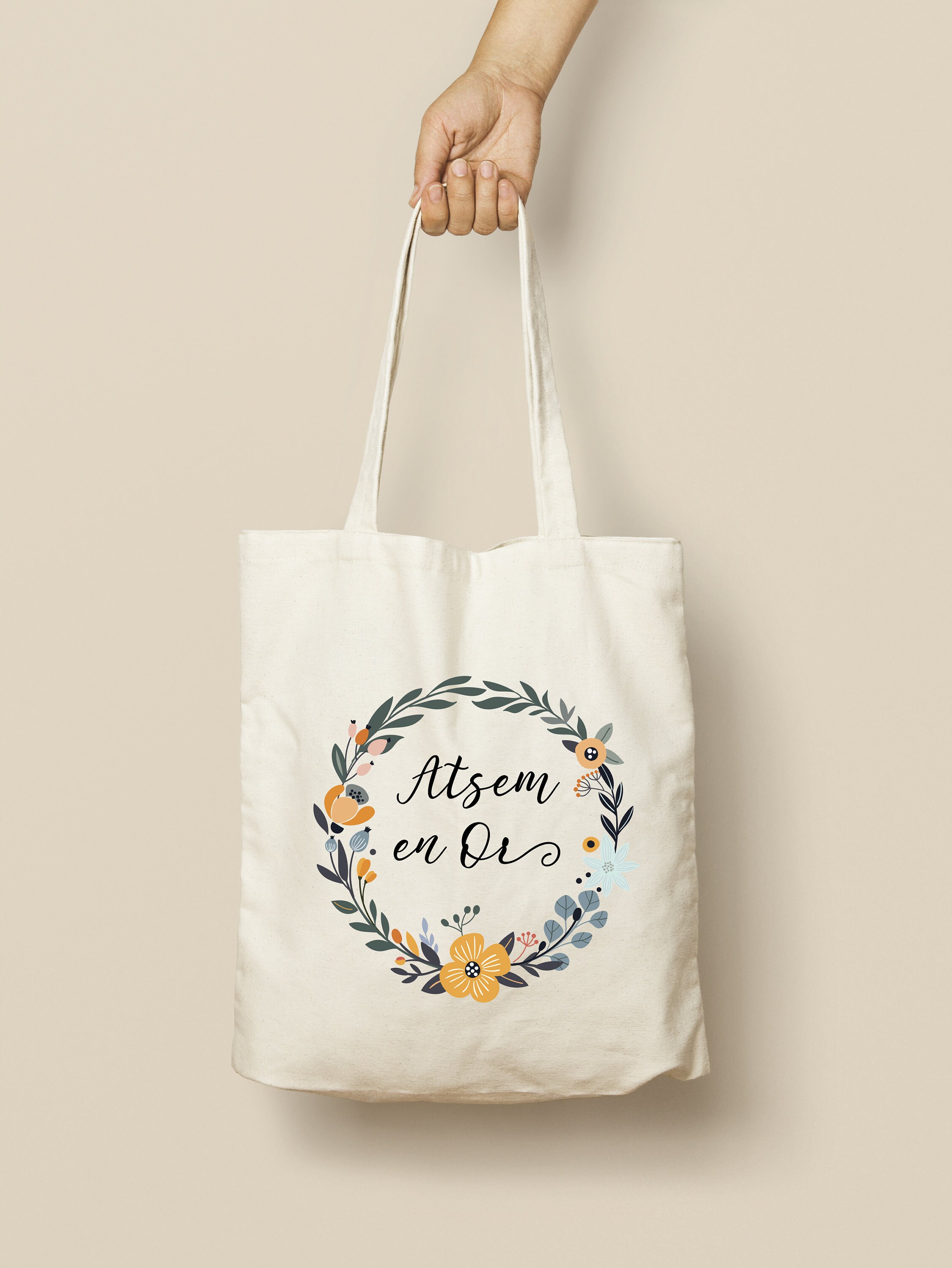 Tote Bag, custom cotton bag, vintage flower crown