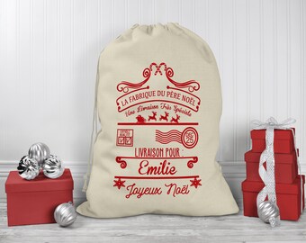 Bolsa navideña personalizada, Cesta de regalo personalizable, Entrega de regalos en fábrica de Papá Noel