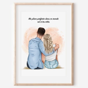 Póster de retrato de pareja personalizado, Pareja sentada