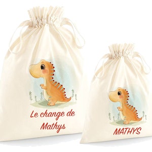 Pochon personnalisé pour enfant, sac de rechange, rangement, Modèle Dino TREX Orange