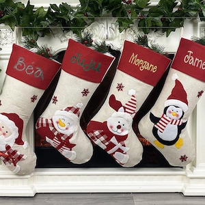 Embroidered Christmas sock, personalized with first name, 4 models to choose from, Natural/red model