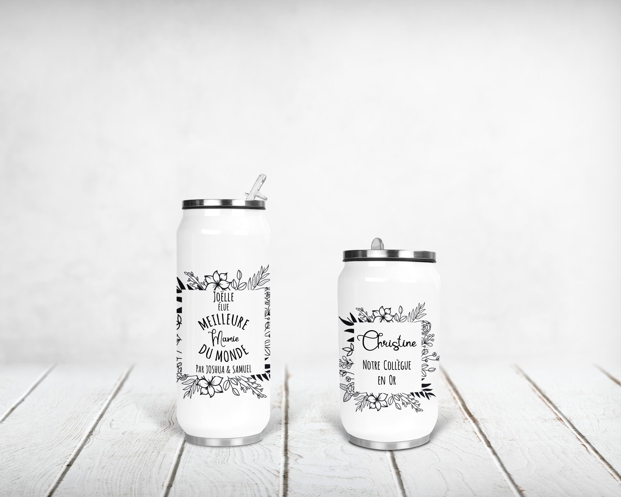 Canette Isotherme Personnalisée, Cadre en Fleurs 03