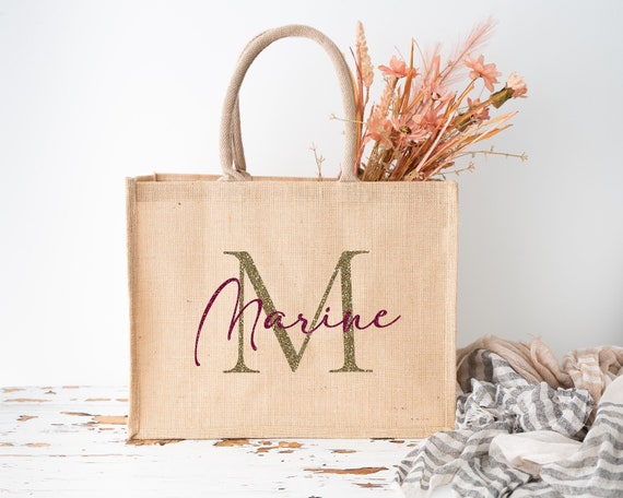 Wocpvm Sac Cabas 'Bride' En Jute - 35x30x14 Cm, Personnalisé, Multi-Usage Pour Mariage, Cadeau