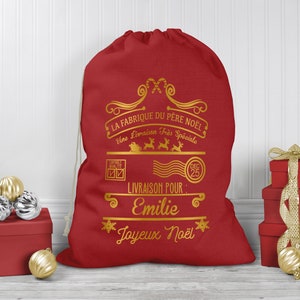 Sac de Noël personnalisé, Hotte à cadeaux couleur rouge, Livraison de cadeaux la fabrique du Père Noël image 2