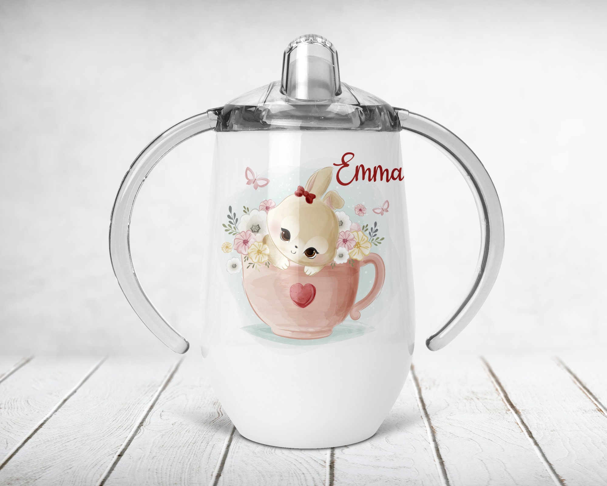 Gobelet d'apprentissage Isotherme Personnalisé, Lapin d'amour