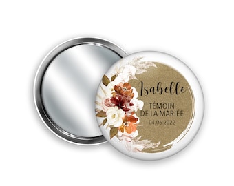 Personalized Pocket Mirror, Terracotta Flower Crown + Gift Pouch