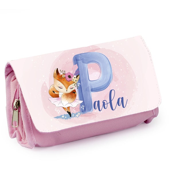 Trousse d'école personnalisée, Bleu ou rose, Renard Ballerine