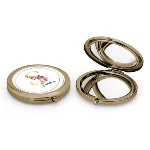 Specchietto tascabile in metallo per personalizzare le iniziali oro e rosa Custodia regalo immagine 4