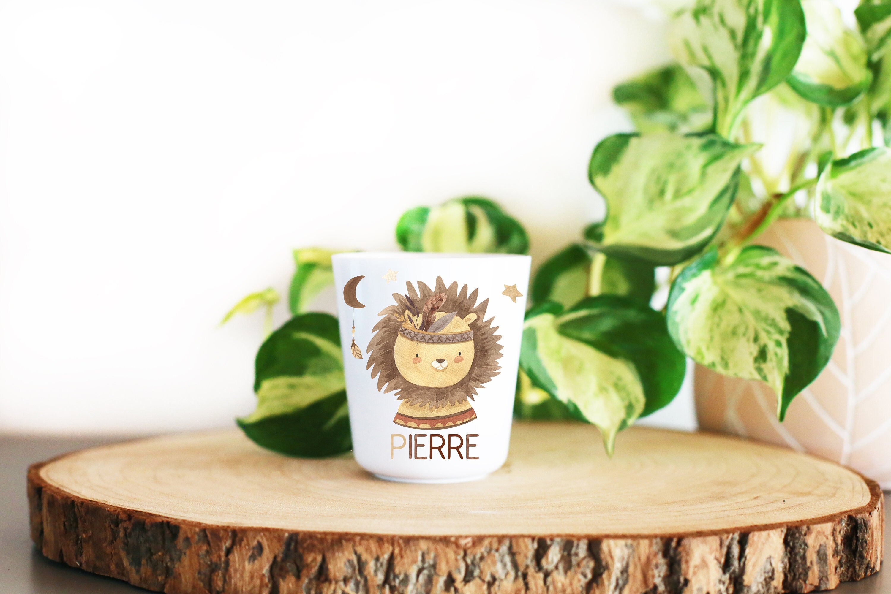 Gobelet Plastique Enfant Personnalisé, Lion Boho