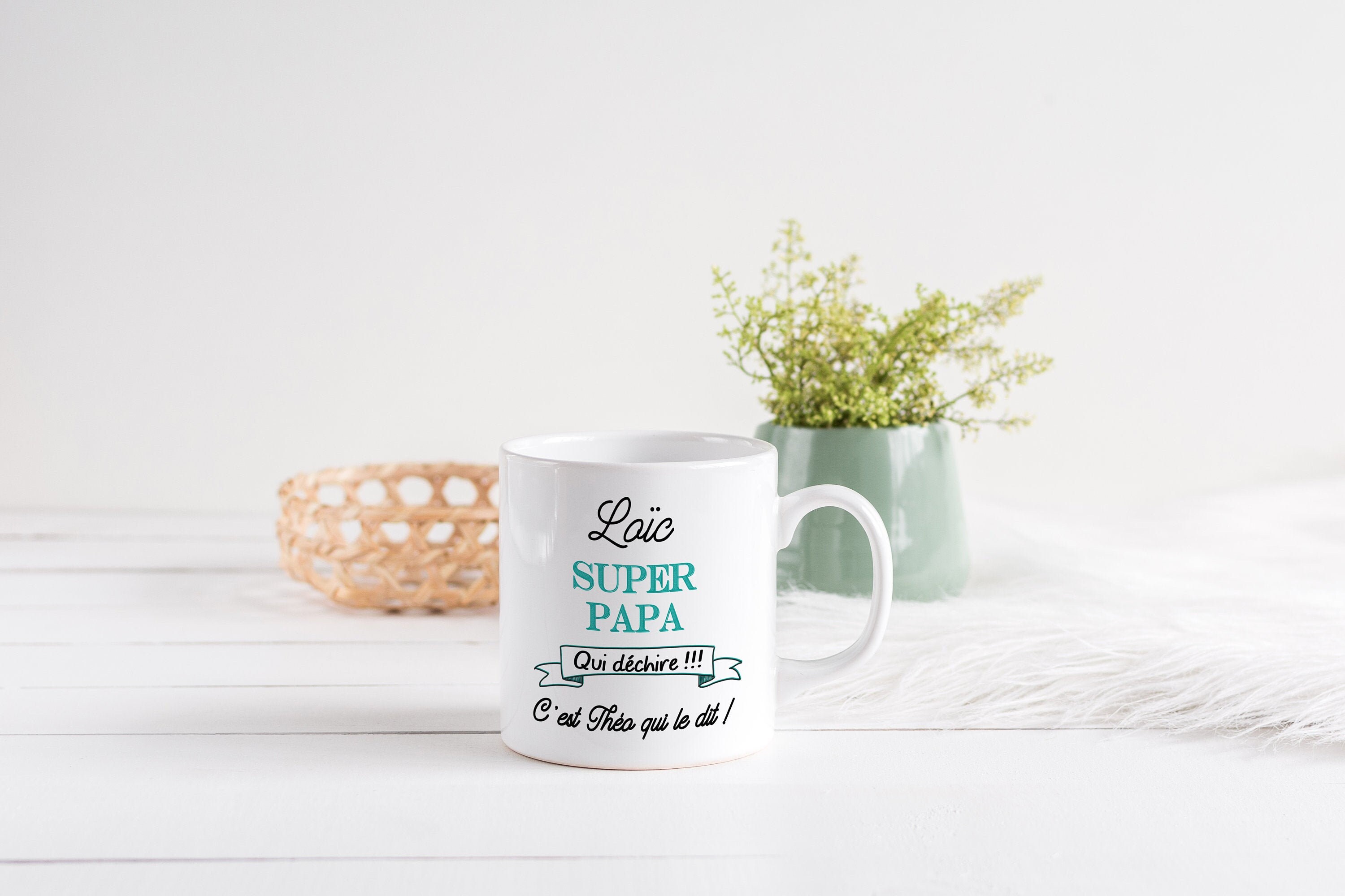 Mug Personnalisé Céramique, 325 Opu 430Ml, Super Papa -Papy - Parrain - Beau Père, Tonton...